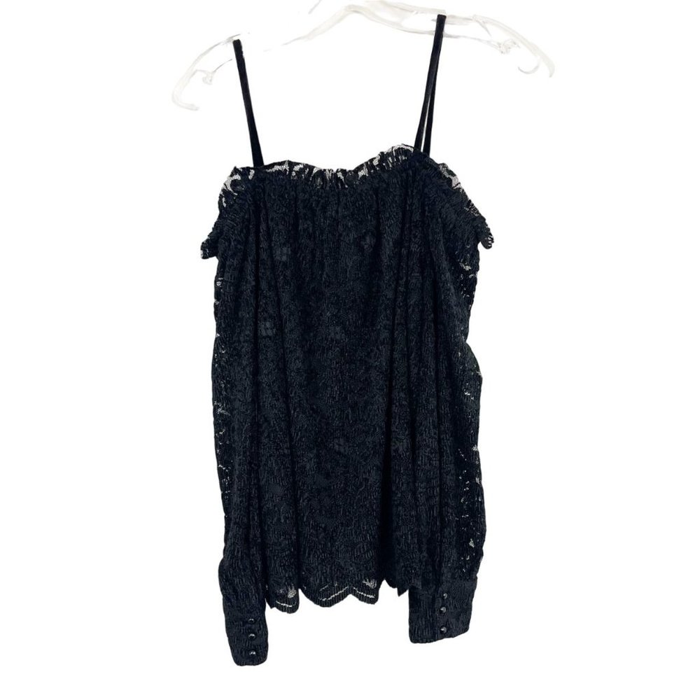 Anthropologie Eri + Ali Romona Black Chenille Lace Off the Shoulder Top SMALL